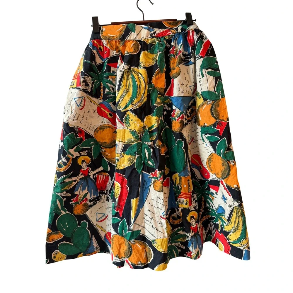 J.Crew Tropical Fruit Novelty Print Midi Skirt Womens 4 Postcard Spain Coastal